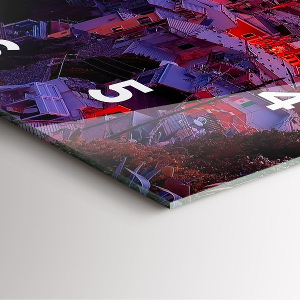 Ceas pătrat de perete din sticlă Case lângă lac