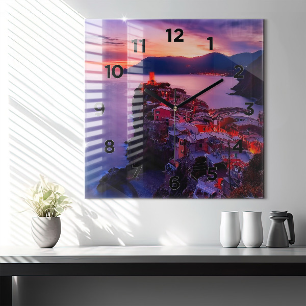 Ceas pătrat de perete din sticlă Case lângă lac