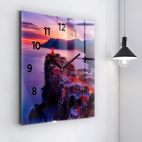 Ceas pătrat de perete din sticlă Case lângă lac