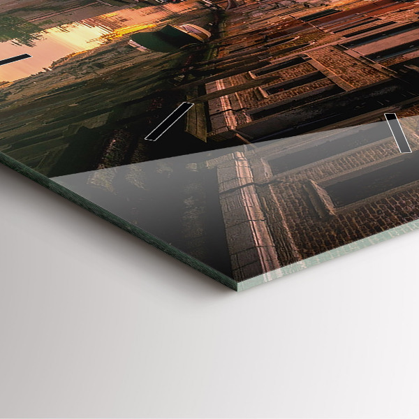 Ceas pătrat de perete din sticlă Vedere asupra canalului din oraș