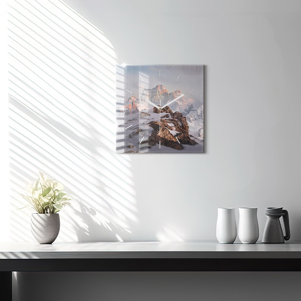 Ceas pătrat de perete din sticlă Munte acoperit cu zăpadă