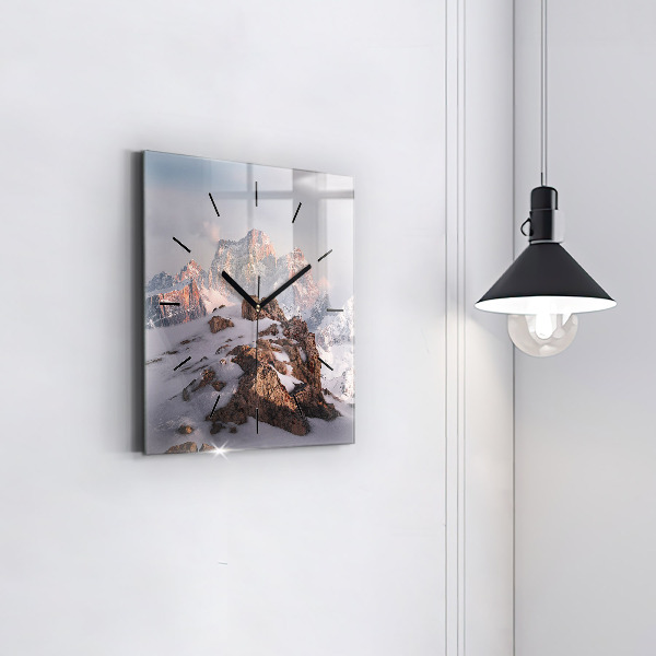 Ceas pătrat de perete din sticlă Munte acoperit cu zăpadă