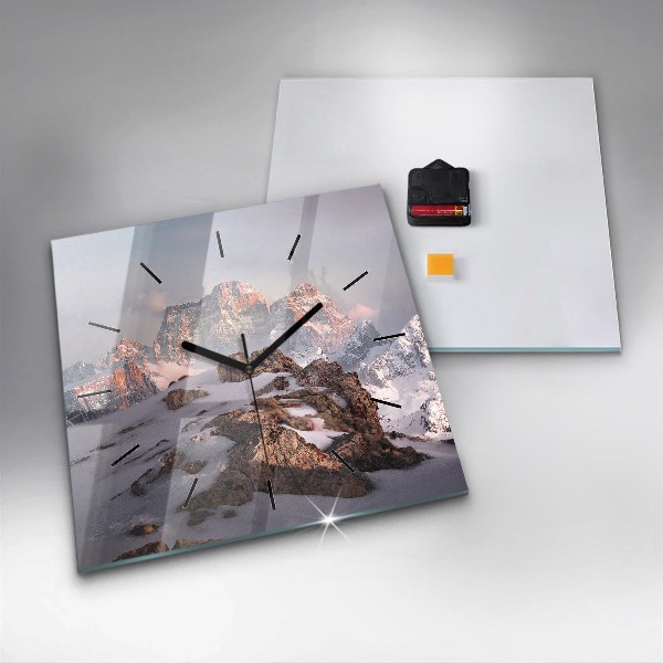 Ceas pătrat de perete din sticlă Munte acoperit cu zăpadă