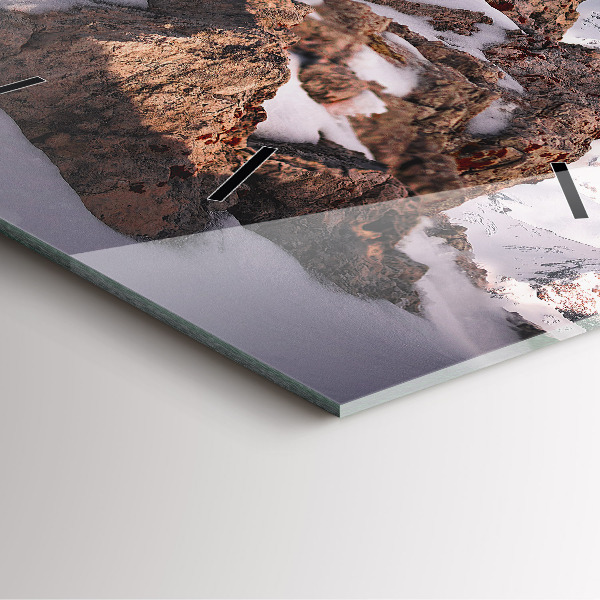 Ceas pătrat de perete din sticlă Munte acoperit cu zăpadă