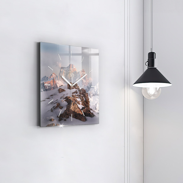 Ceas pătrat de perete din sticlă Munte acoperit cu zăpadă
