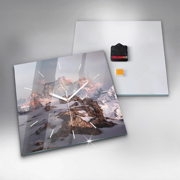 Ceas pătrat de perete din sticlă Munte acoperit cu zăpadă