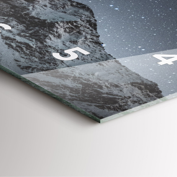 Ceas pătrat de perete din sticlă Munte sub stele