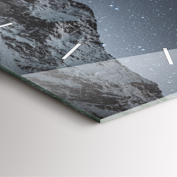 Ceas pătrat de perete din sticlă Munte sub stele