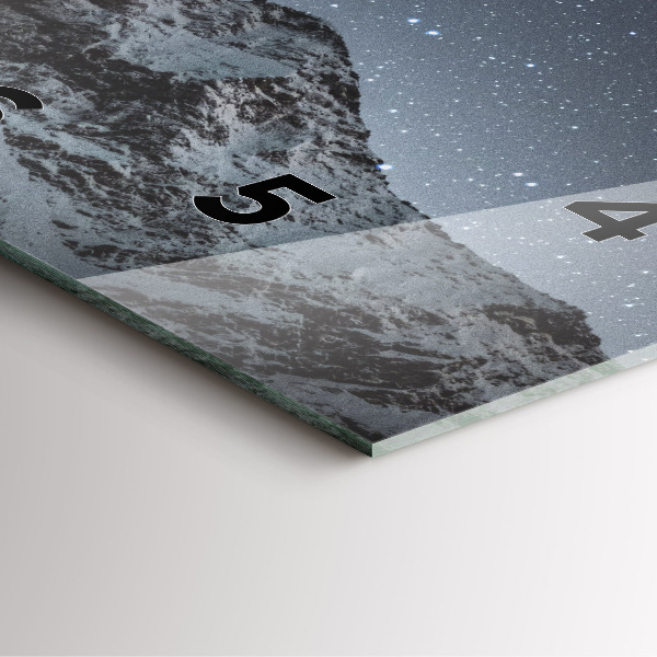 Ceas pătrat de perete din sticlă Munte sub stele