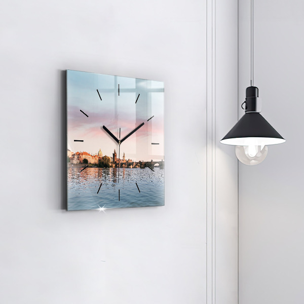 Ceas pătrat de perete din sticlă Podul Carol din Praga