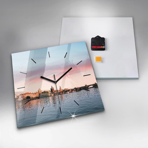 Ceas pătrat de perete din sticlă Podul Carol din Praga