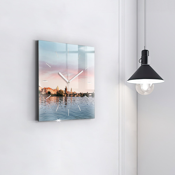 Ceas pătrat de perete din sticlă Podul Carol din Praga