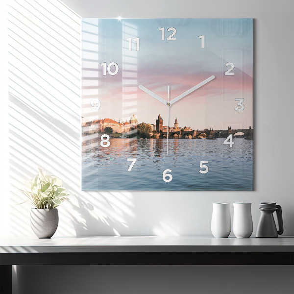 Ceas pătrat de perete din sticlă Podul Carol din Praga