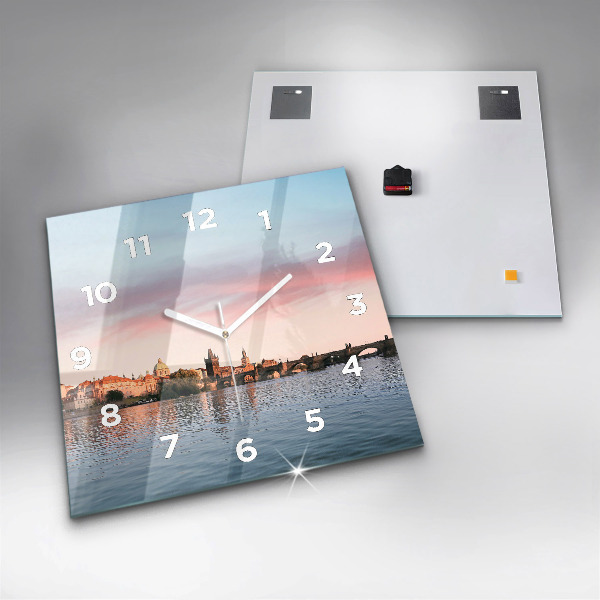 Ceas pătrat de perete din sticlă Podul Carol din Praga