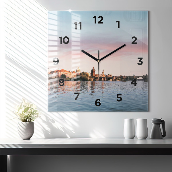 Ceas pătrat de perete din sticlă Podul Carol din Praga