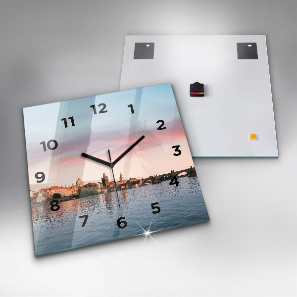Ceas pătrat de perete din sticlă Podul Carol din Praga