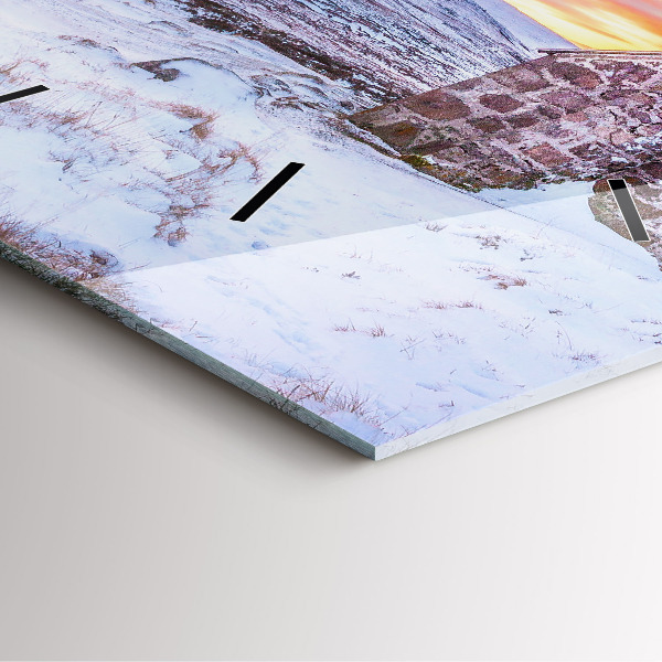 Ceas pătrat de perete din sticlă Cabană la munte