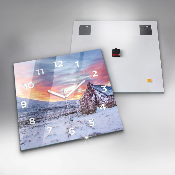 Ceas pătrat de perete din sticlă Cabană la munte