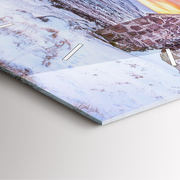 Ceas pătrat de perete din sticlă Cabană la munte