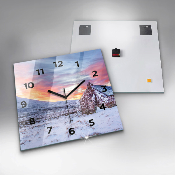 Ceas pătrat de perete din sticlă Cabană la munte
