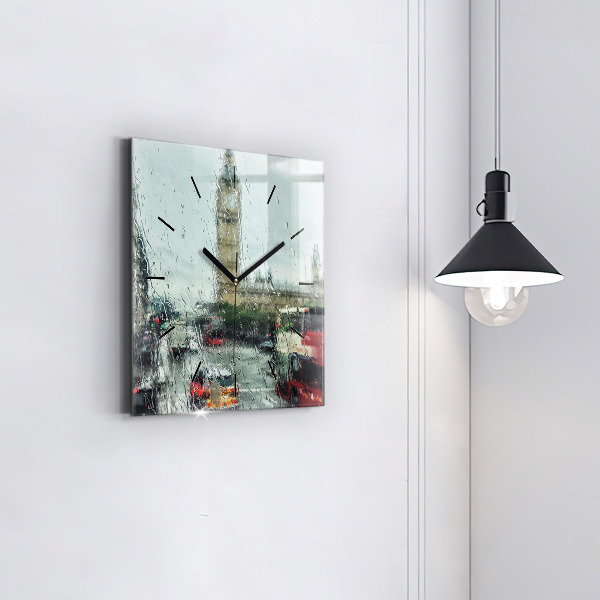 Ceas pătrat de perete din sticlă Londra ploioasă