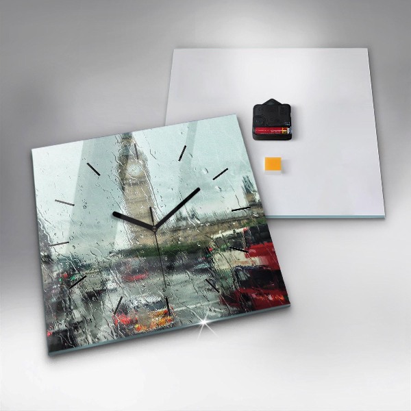 Ceas pătrat de perete din sticlă Londra ploioasă