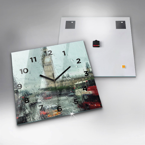 Ceas pătrat de perete din sticlă Londra ploioasă