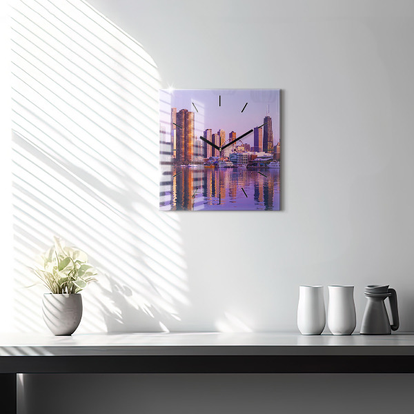 Ceas pătrat de perete din sticlă Vedere asupra zgârie-norilor din SUA