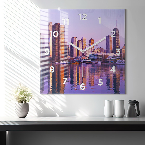 Ceas pătrat de perete din sticlă Vedere asupra zgârie-norilor din SUA