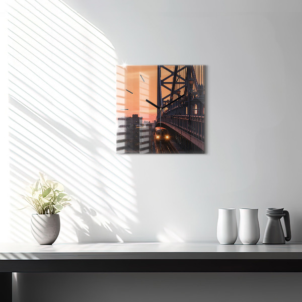 Ceas pătrat de perete din sticlă Podul Benjamin Franklin