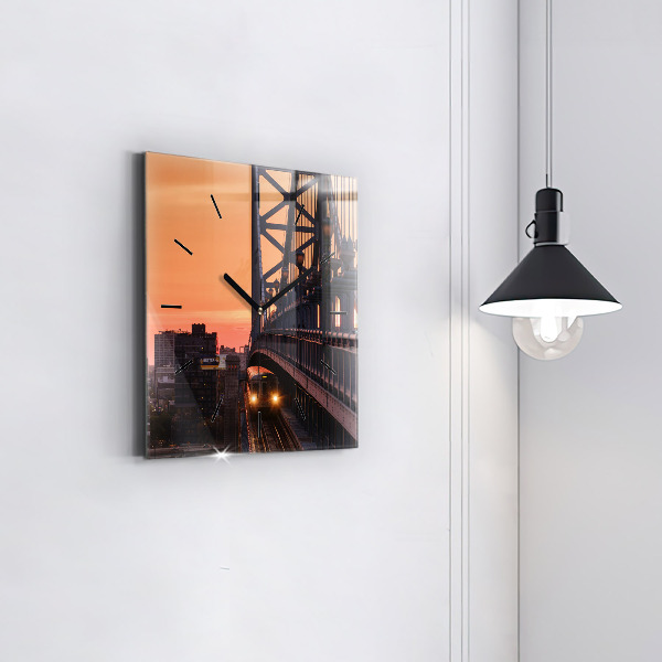 Ceas pătrat de perete din sticlă Podul Benjamin Franklin