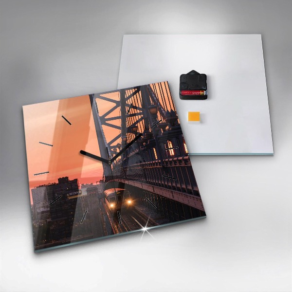 Ceas pătrat de perete din sticlă Podul Benjamin Franklin