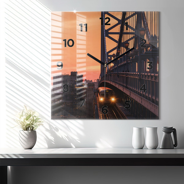 Ceas pătrat de perete din sticlă Podul Benjamin Franklin