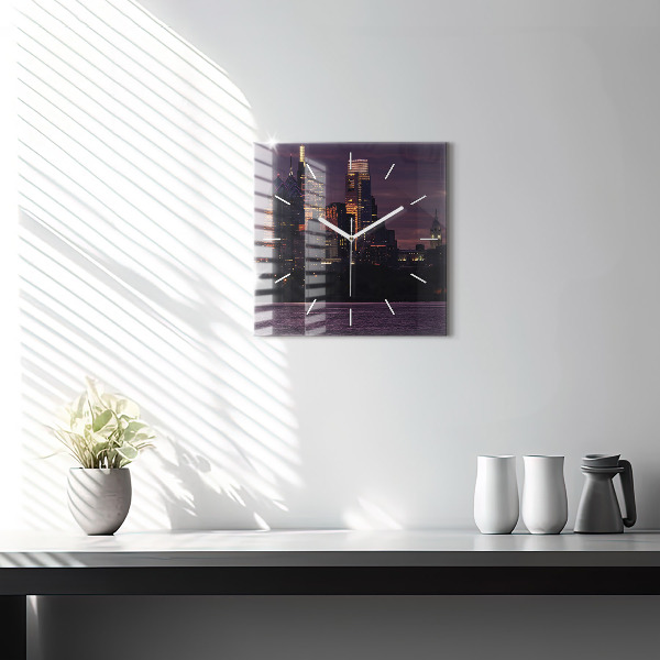 Ceas pătrat de perete din sticlă Orizontul orașului Philadelphia