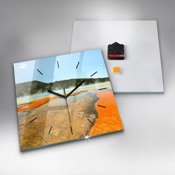 Ceas pătrat de perete din sticlă Lac cu Munți