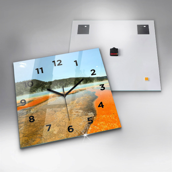 Ceas pătrat de perete din sticlă Lac cu Munți