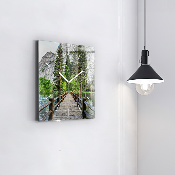 Ceas pătrat de perete din sticlă Pod de lemn Yosemite