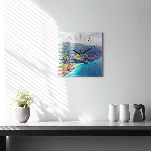 Ceas pătrat de perete din sticlă Marea în Hawaii