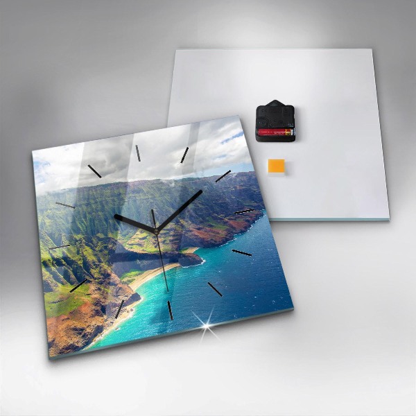 Ceas pătrat de perete din sticlă Marea în Hawaii