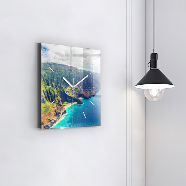 Ceas pătrat de perete din sticlă Marea în Hawaii