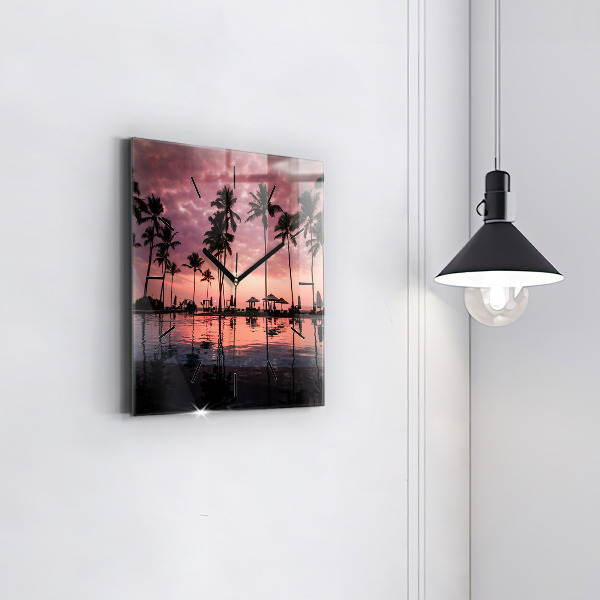 Ceas pătrat de perete din sticlă Palmieri din Hawaii