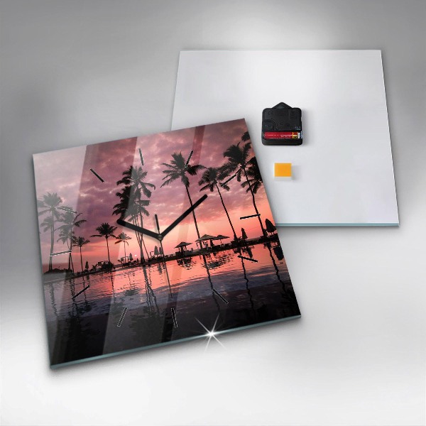 Ceas pătrat de perete din sticlă Palmieri din Hawaii