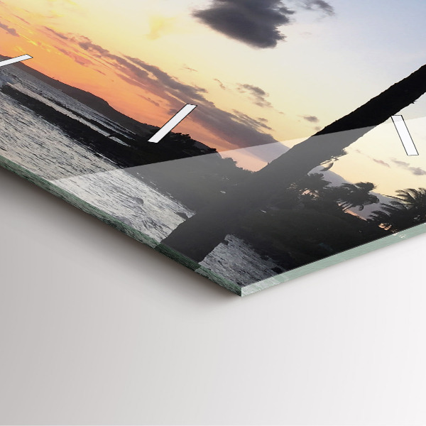 Ceas pătrat de perete din sticlă Palmier și răsărit