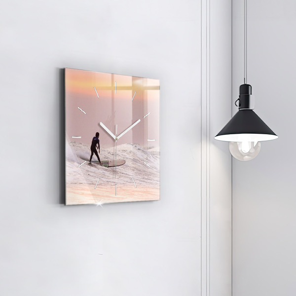 Ceas pătrat de perete din sticlă Surfer în Hawaii