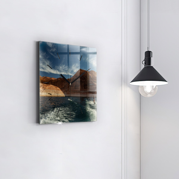 Ceas pătrat de perete din sticlă Persoană schi nautic