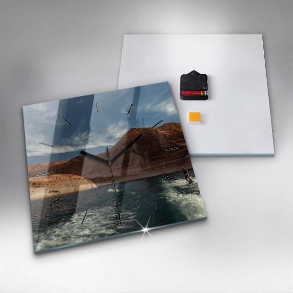 Ceas pătrat de perete din sticlă Persoană schi nautic