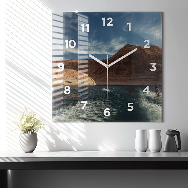Ceas pătrat de perete din sticlă Persoană schi nautic