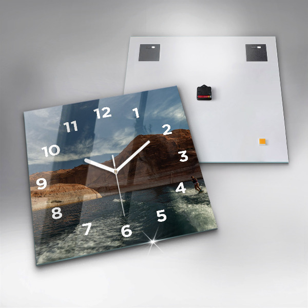 Ceas pătrat de perete din sticlă Persoană schi nautic