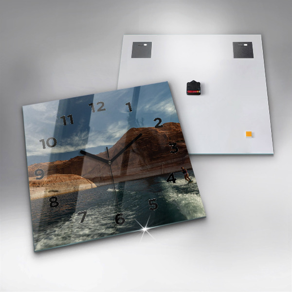 Ceas pătrat de perete din sticlă Persoană schi nautic
