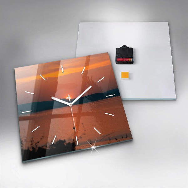 Ceas pătrat de perete din sticlă Lacul Balaton seara